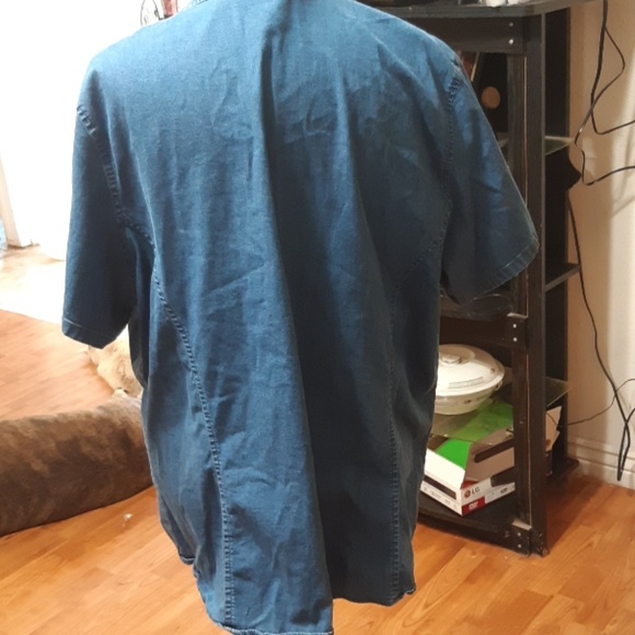 Womens Blue Denim button up shirt sz 20 Stretch B3 collared shortsleeve - Picture 4 of 7